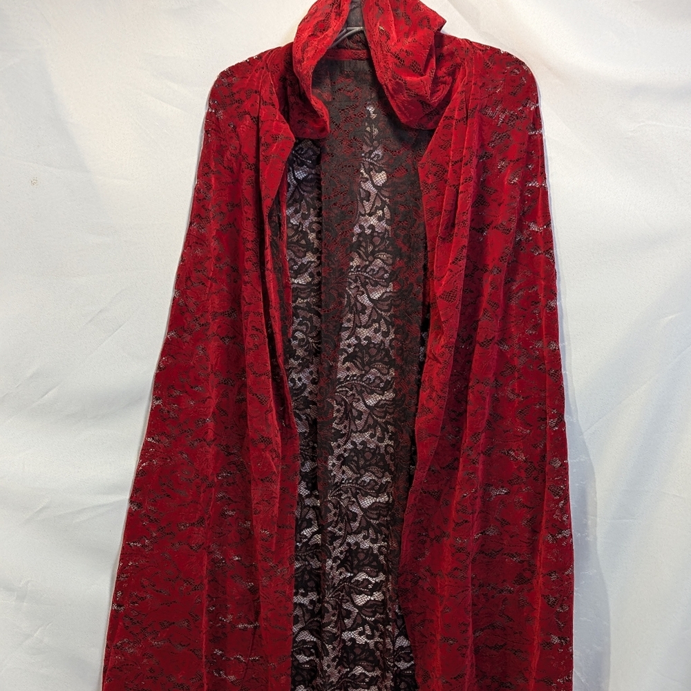New handmade sexy red lace hooded cape cloak women Valentines medieval fairy